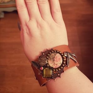 Handmade leather Victorian style bracelet